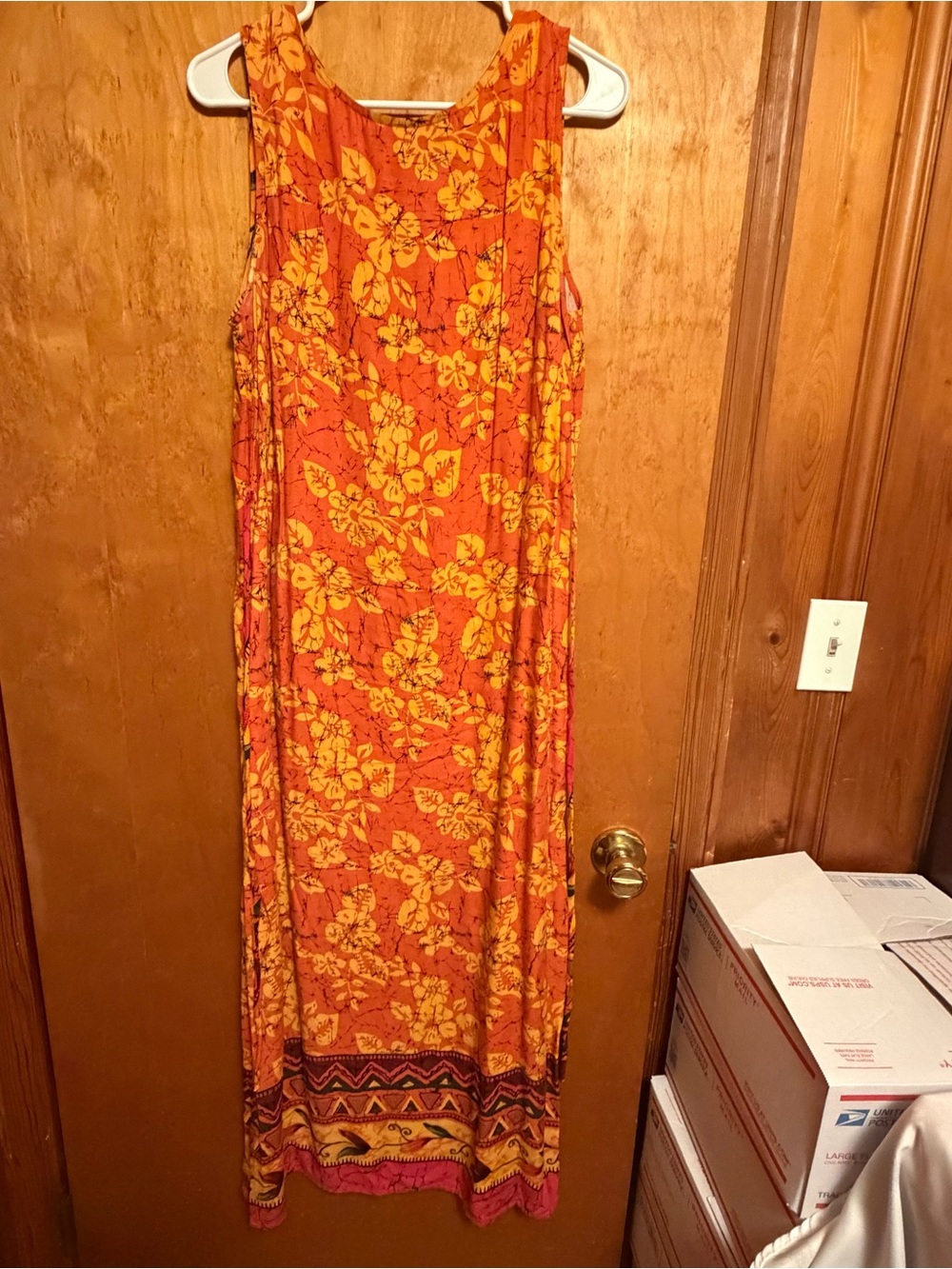Impressions Workshop Orange and Yellow Floral Maxi Dress medium boho